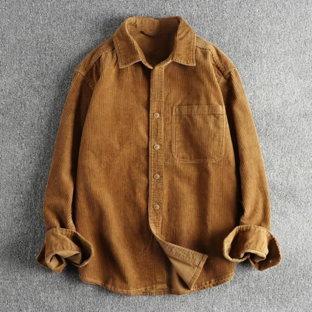 Men's Corduroy Shirt with Long Sleeves and Chest Pocket, Button Front