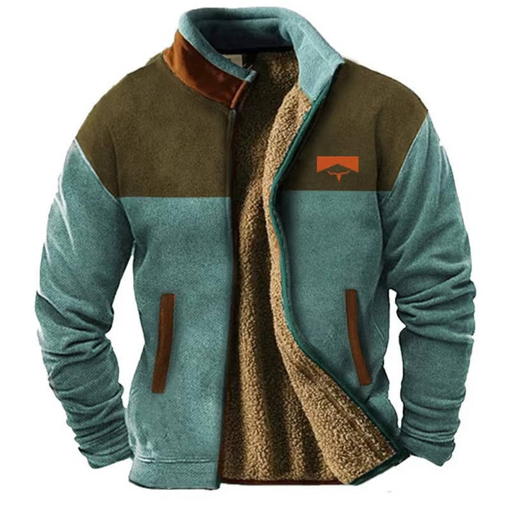 Fleece Jacket For Men With Western Aztec Pattern And Sherpa Lining