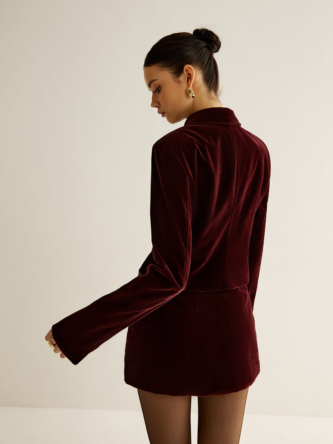 Polyester Velvet Top with Long Sleeves and Hip Length for Work and Events