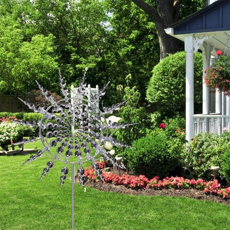 Metal Wind Spinner with 18 Rotating Wings and Reflective Finish, 39 Inches