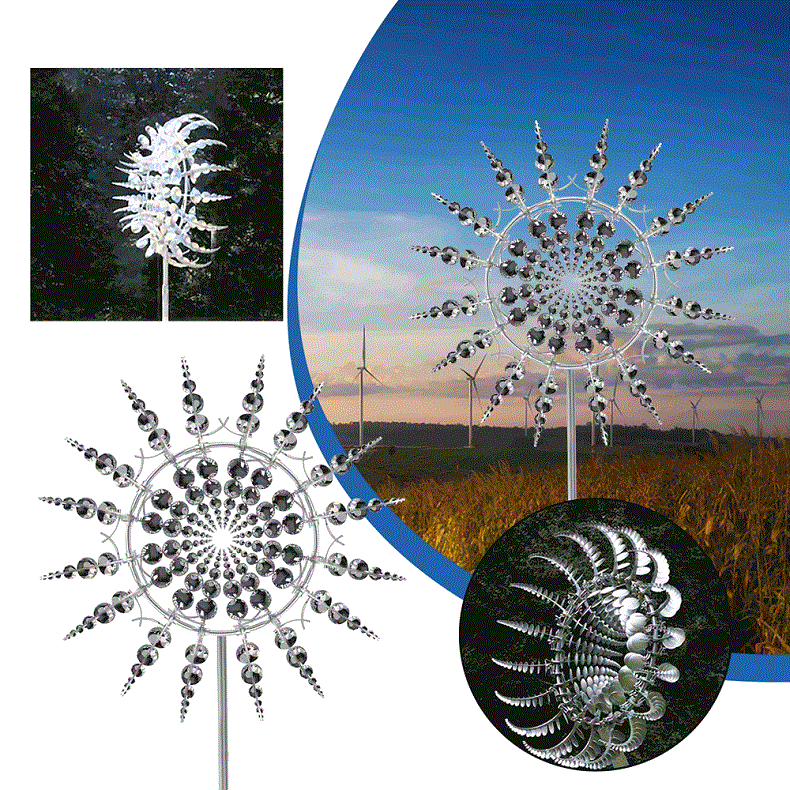 Metal Wind Spinner with 18 Rotating Wings and Reflective Finish, 39 Inches