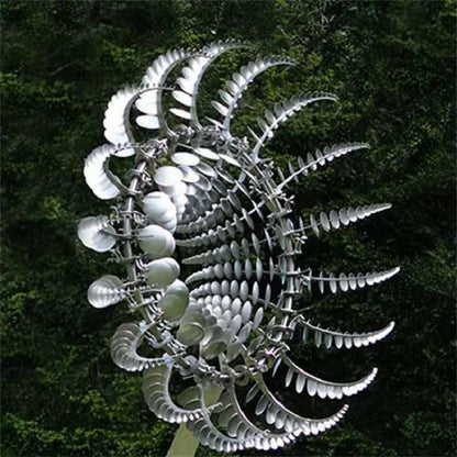 Metal Wind Spinner with 18 Rotating Wings and Reflective Finish, 39 Inches