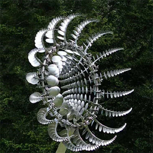 Metal Wind Spinner with 18 Rotating Wings and Reflective Finish, 39 Inches