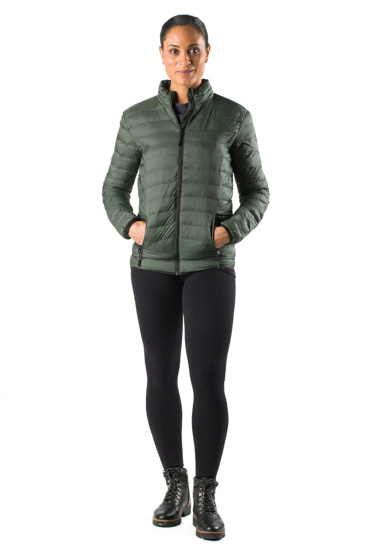 Womens Rechargeable Heated Puffer Coat with Three Heat Zones and Elastic Cuffs for Winter