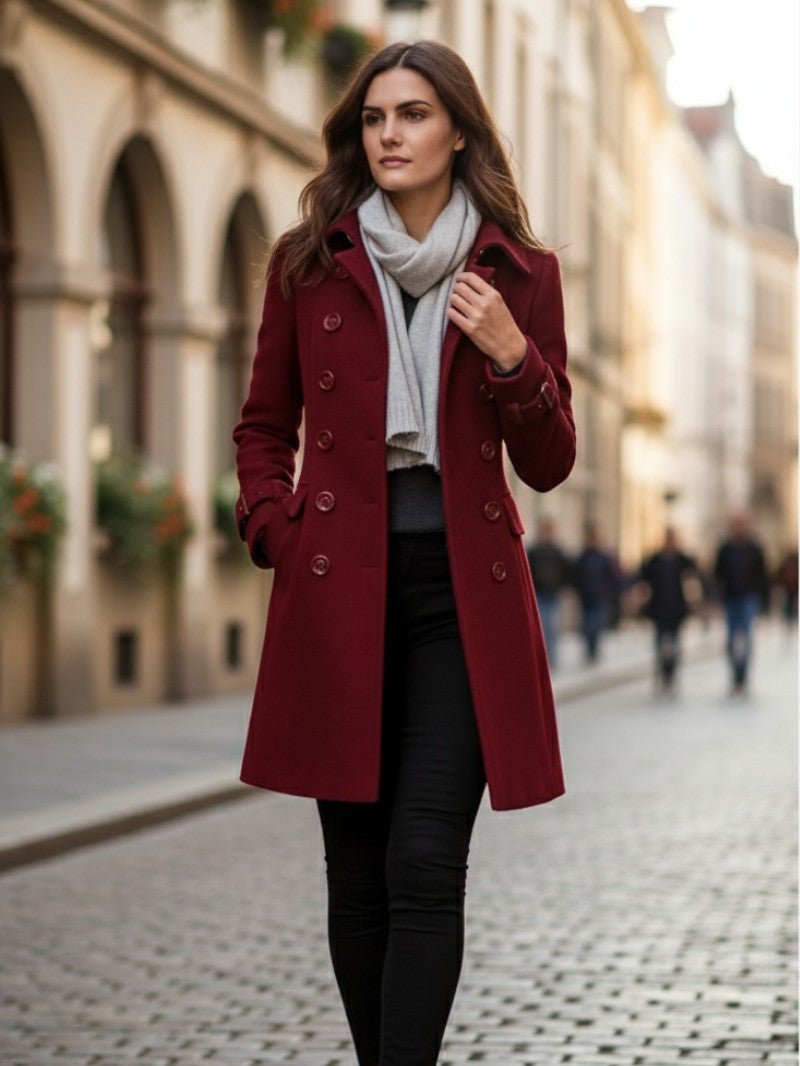Double-Breasted Coat For Women Classic Tailored Everyday Outerwear