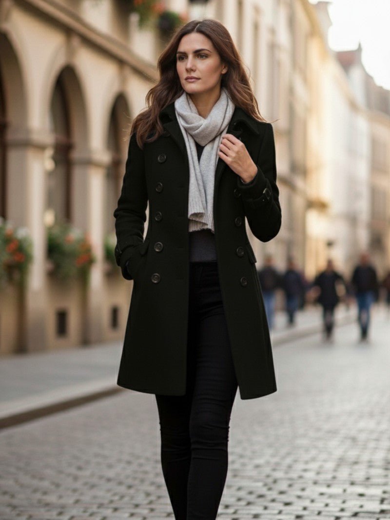 Double-Breasted Coat For Women Classic Tailored Everyday Outerwear