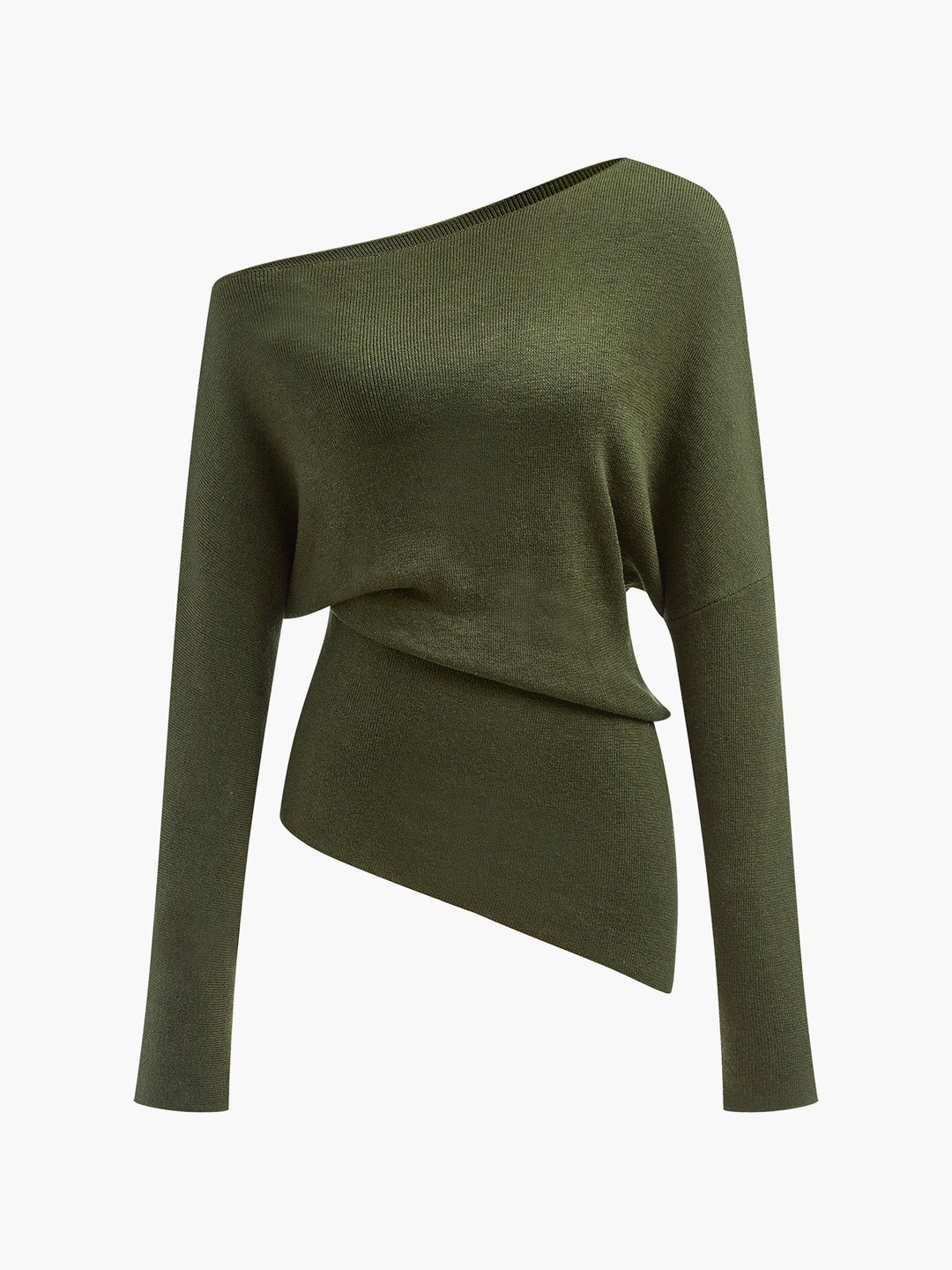 Cold Shoulder Pullover Sweater with Pleated Front and Stretch Knit Blend