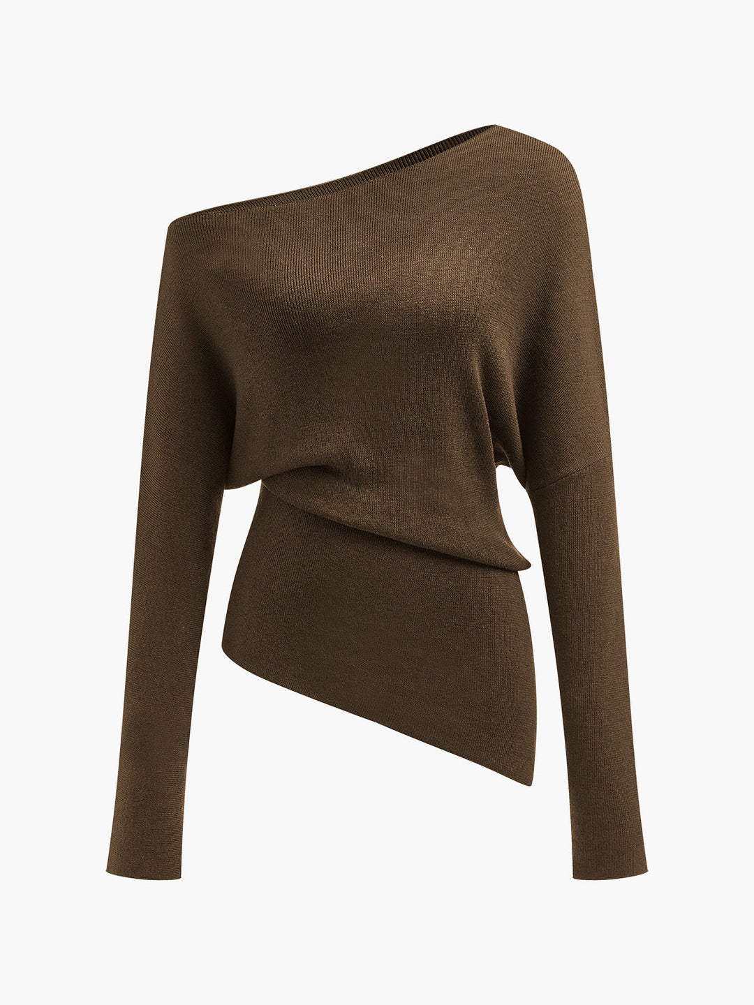 Cold Shoulder Pullover Sweater with Pleated Front and Stretch Knit Blend